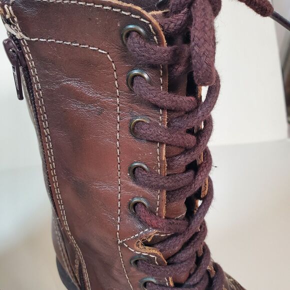 Steve Madden Women’s Boots Size 7.5 Brown Leather Troopa Combat Lace-Up Side Zip - Picture 3 of 13